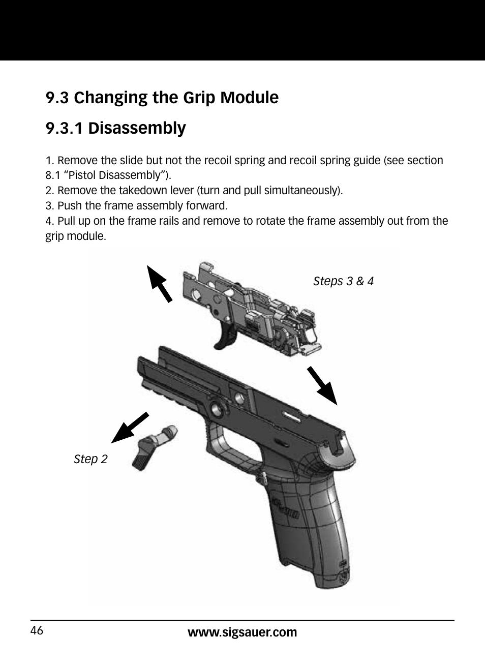 3 changing the grip module 9.3.1 disassembly | SIG SAUER P320 User Manual | Page 46 / 68