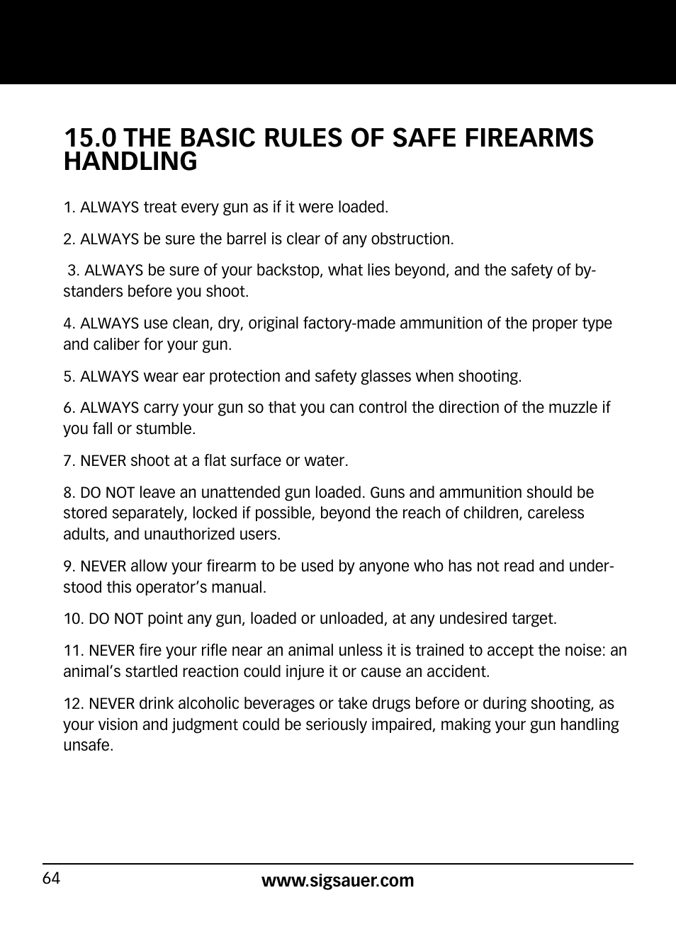 0 the basic rules of safe firearms handling | SIG SAUER P320 User Manual | Page 64 / 68