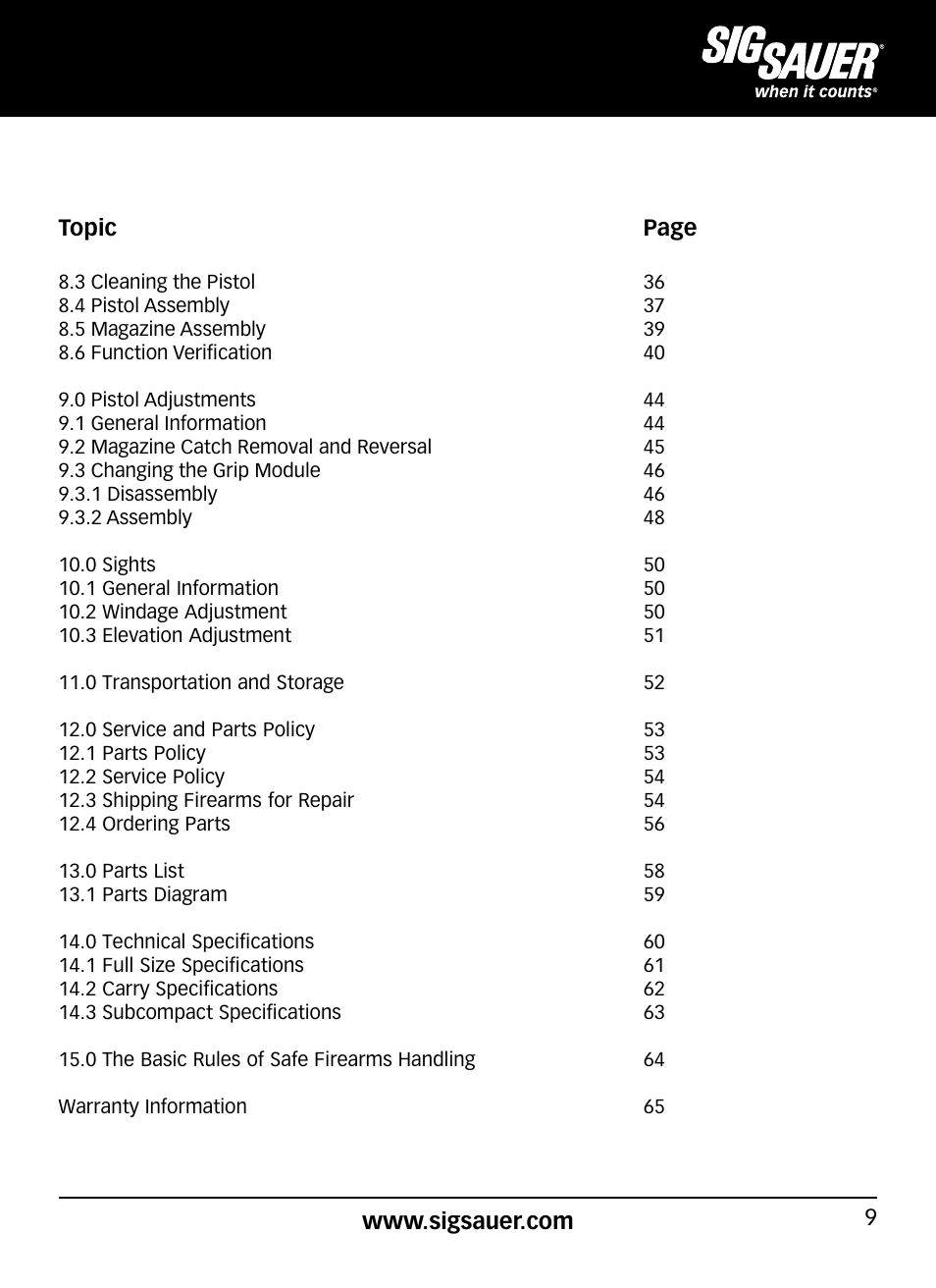 SIG SAUER P320 User Manual | Page 9 / 68