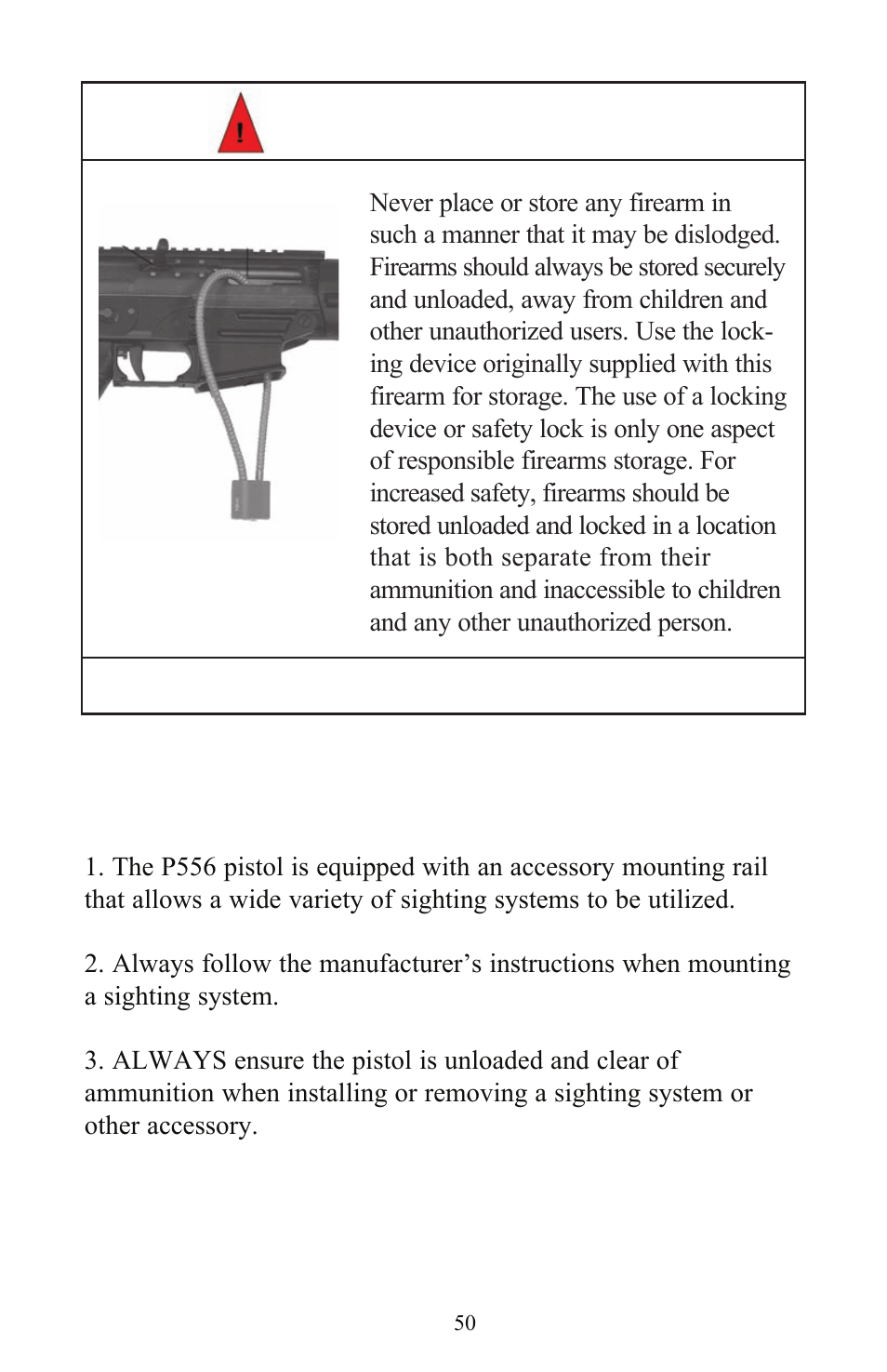 Warning - storage | SIG SAUER P556 User Manual | Page 50 / 60
