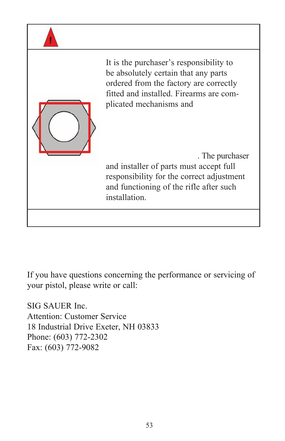 Warning - parts purchasers | SIG SAUER P556 User Manual | Page 53 / 60