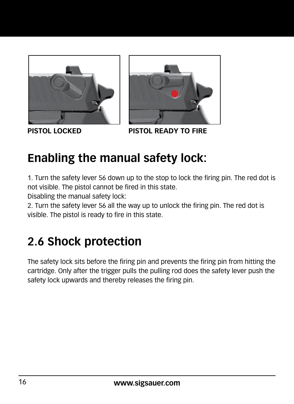 Enabling the manual safety lock, 6 shock protection | SIG SAUER SP2022/SP2022М User Manual | Page 16 / 64