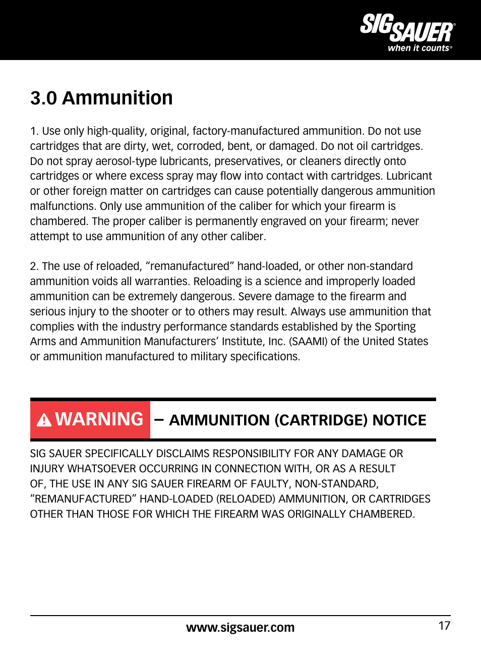 0 ammunition, Warning | SIG SAUER SP2022/SP2022М User Manual | Page 17 / 64