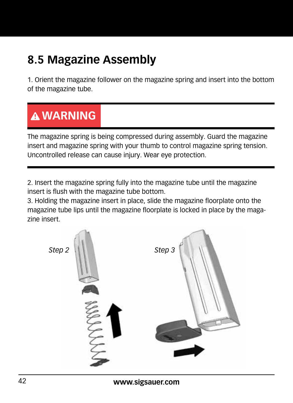 5 magazine assembly, Warning | SIG SAUER SP2022/SP2022М User Manual | Page 42 / 64