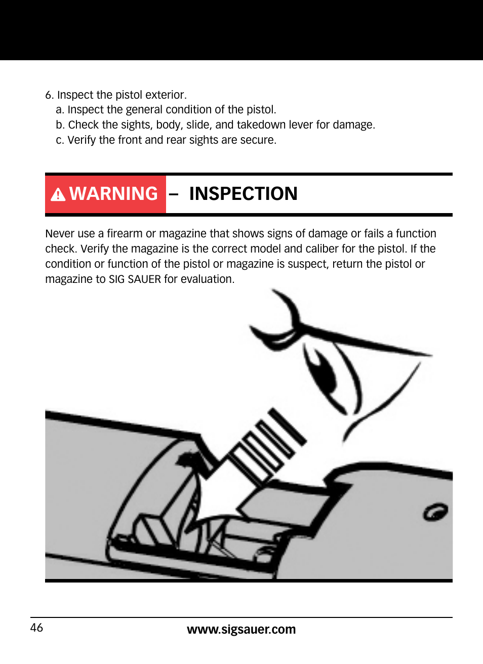 Warning – inspection | SIG SAUER SP2022/SP2022М User Manual | Page 46 / 64