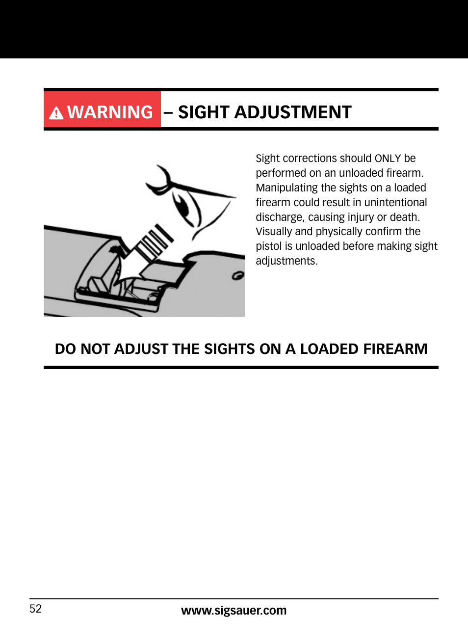 Warning – sight adjustment | SIG SAUER SP2022/SP2022М User Manual | Page 52 / 64