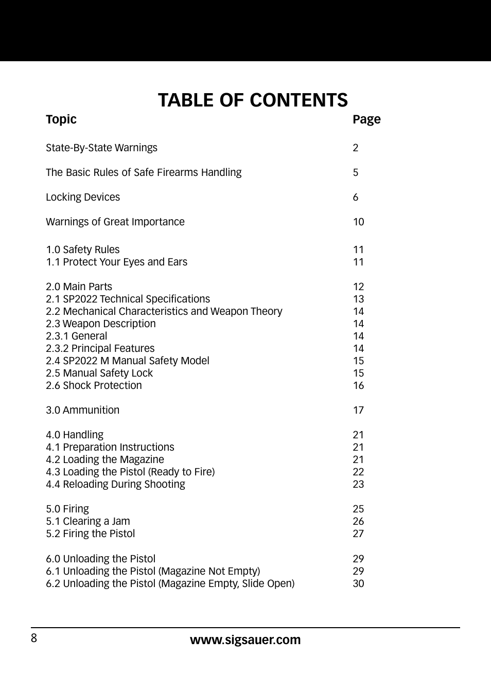 SIG SAUER SP2022/SP2022М User Manual | Page 8 / 64