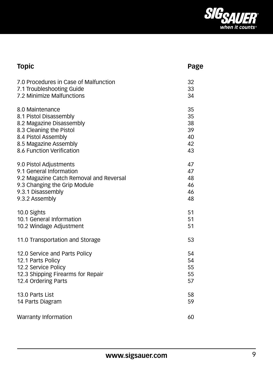 SIG SAUER SP2022/SP2022М User Manual | Page 9 / 64