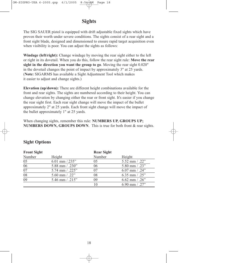 Sights | SIG SAUER SP2009 User Manual | Page 18 / 24