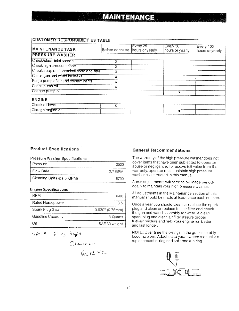 Maintenance, P-t y c, General becommendatlons | Craftsman 919.762500 User Manual | Page 12 / 56