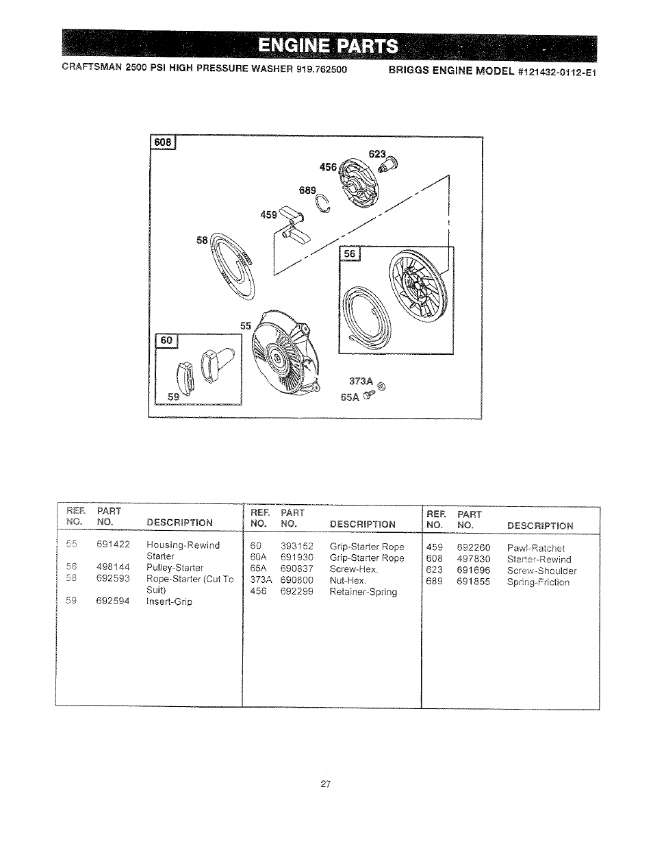 Engine parts | Craftsman 919.762500 User Manual | Page 27 / 56