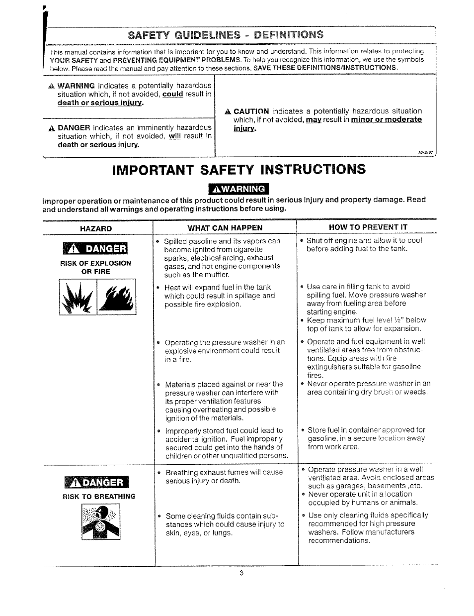 Safety guidelines - definitions, Awarning, Important safety instructions | Danger | Craftsman 919.762500 User Manual | Page 3 / 56