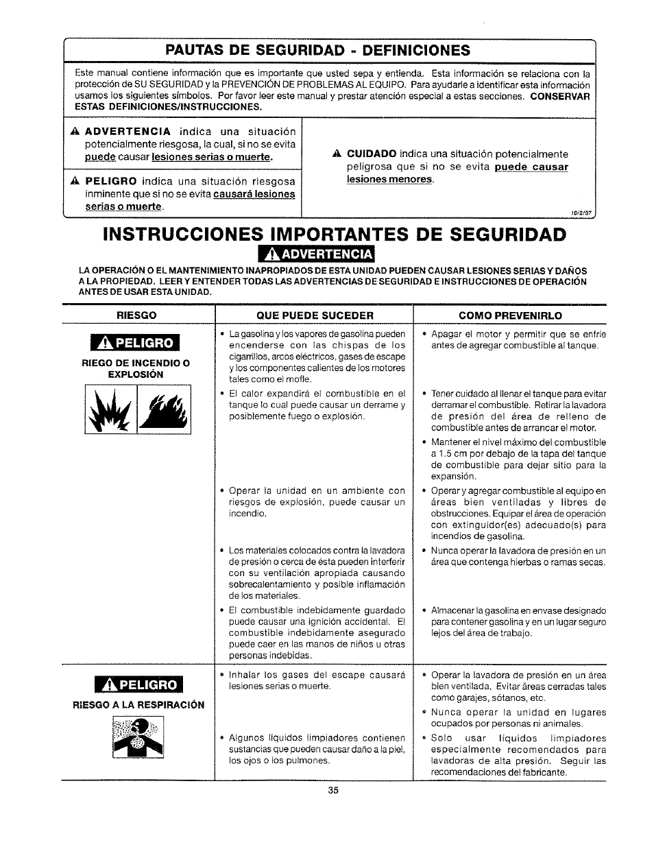 Instrucciones importantes de seguridad | Craftsman 919.762500 User Manual | Page 35 / 56