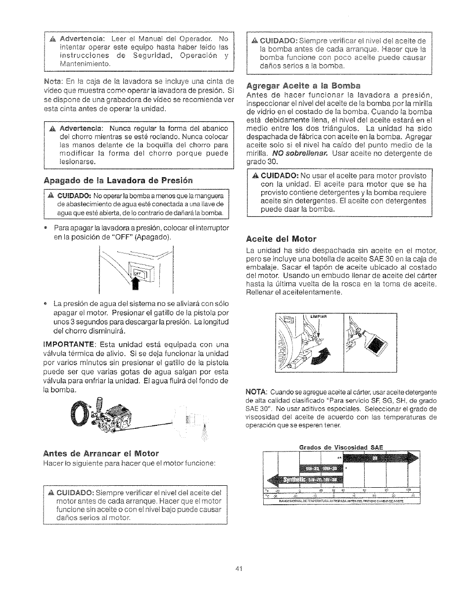 Antes de arrancar el motor, Aceite del motor | Craftsman 919.762500 User Manual | Page 41 / 56