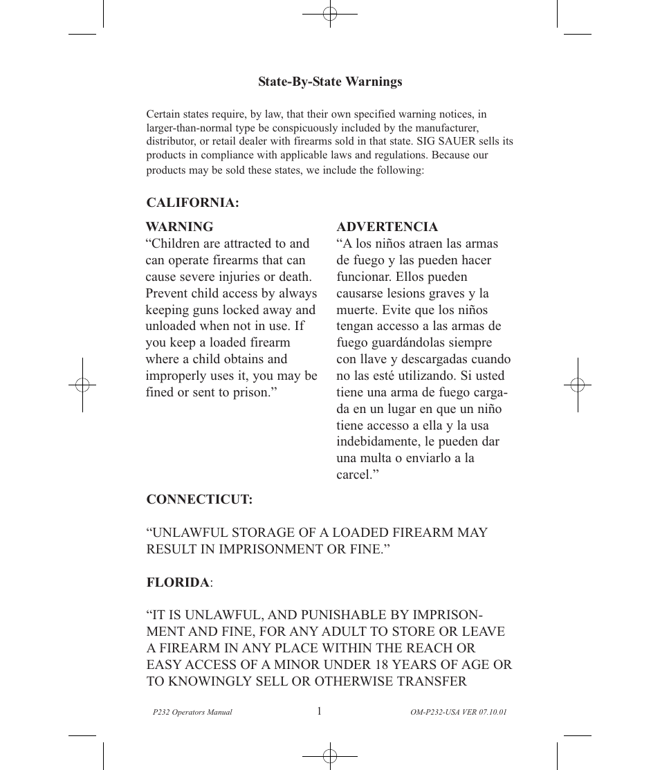 SIG SAUER P232 User Manual | Page 3 / 48