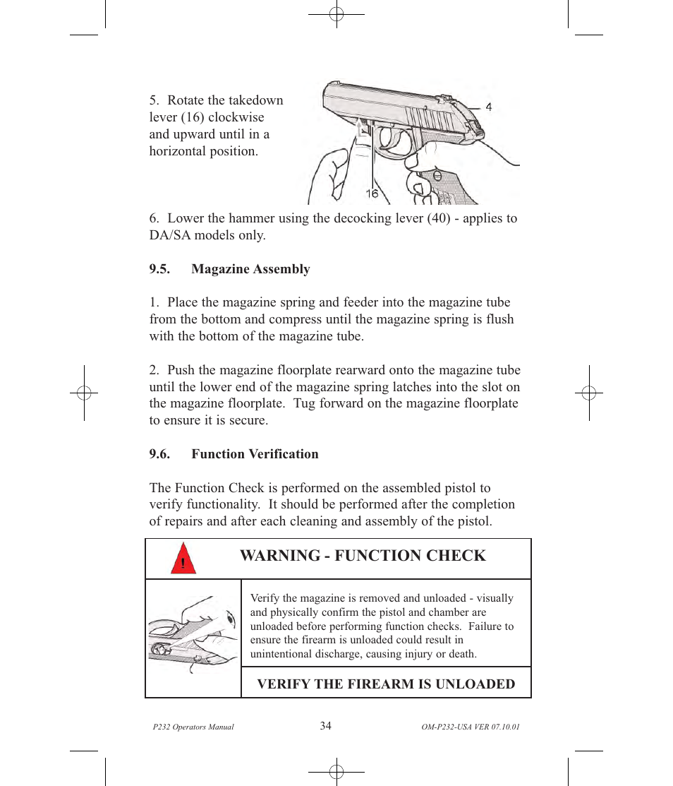 Warning - function check | SIG SAUER P232 User Manual | Page 36 / 48