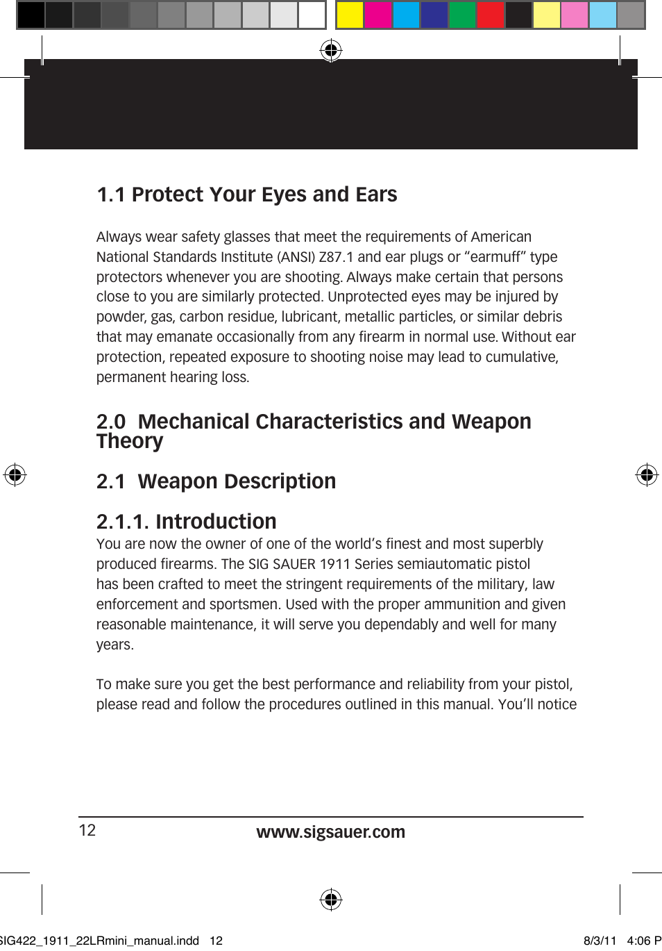 1 protect your eyes and ears | SIG SAUER 1911 .22LR User Manual | Page 12 / 64