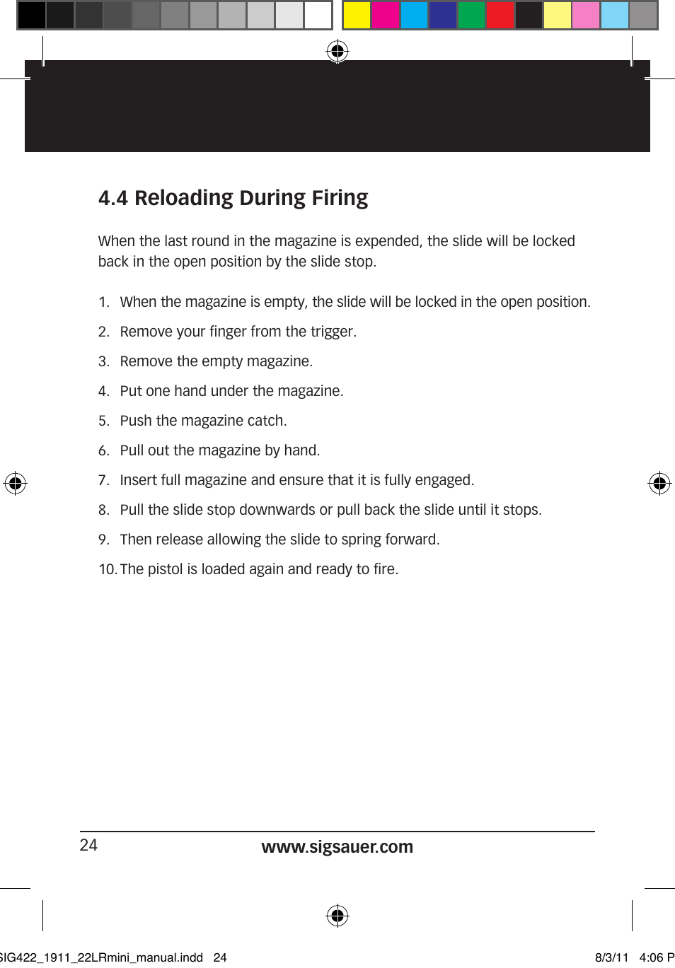 4 reloading during firing | SIG SAUER 1911 .22LR User Manual | Page 24 / 64