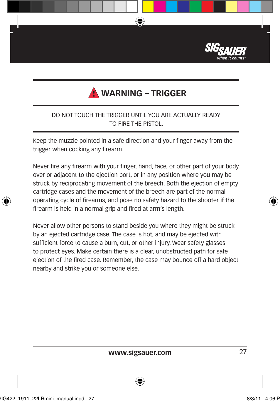 Warning – trigger | SIG SAUER 1911 .22LR User Manual | Page 27 / 64