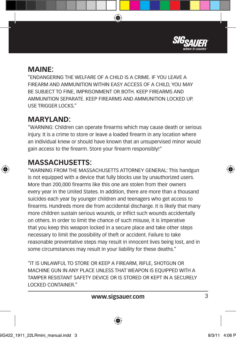 Maine, Maryland, Massachusetts | SIG SAUER 1911 .22LR User Manual | Page 3 / 64