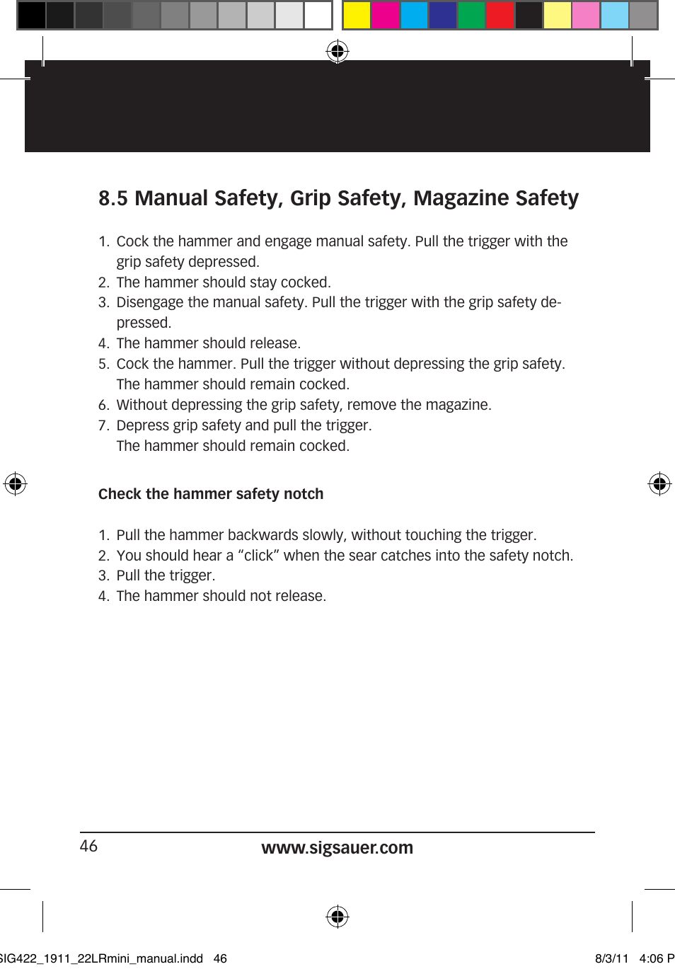 5 manual safety, grip safety, magazine safety | SIG SAUER 1911 .22LR User Manual | Page 46 / 64