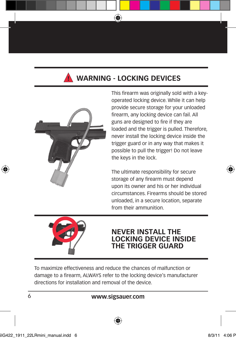 Warning - locking devices | SIG SAUER 1911 .22LR User Manual | Page 6 / 64