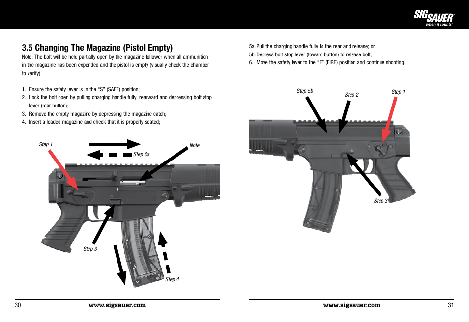 5 changing the magazine (pistol empty) | SIG SAUER P522 Pistol User Manual | Page 16 / 31