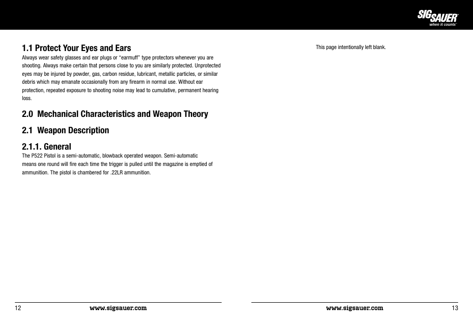 1 protect your eyes and ears | SIG SAUER P522 Pistol User Manual | Page 7 / 31