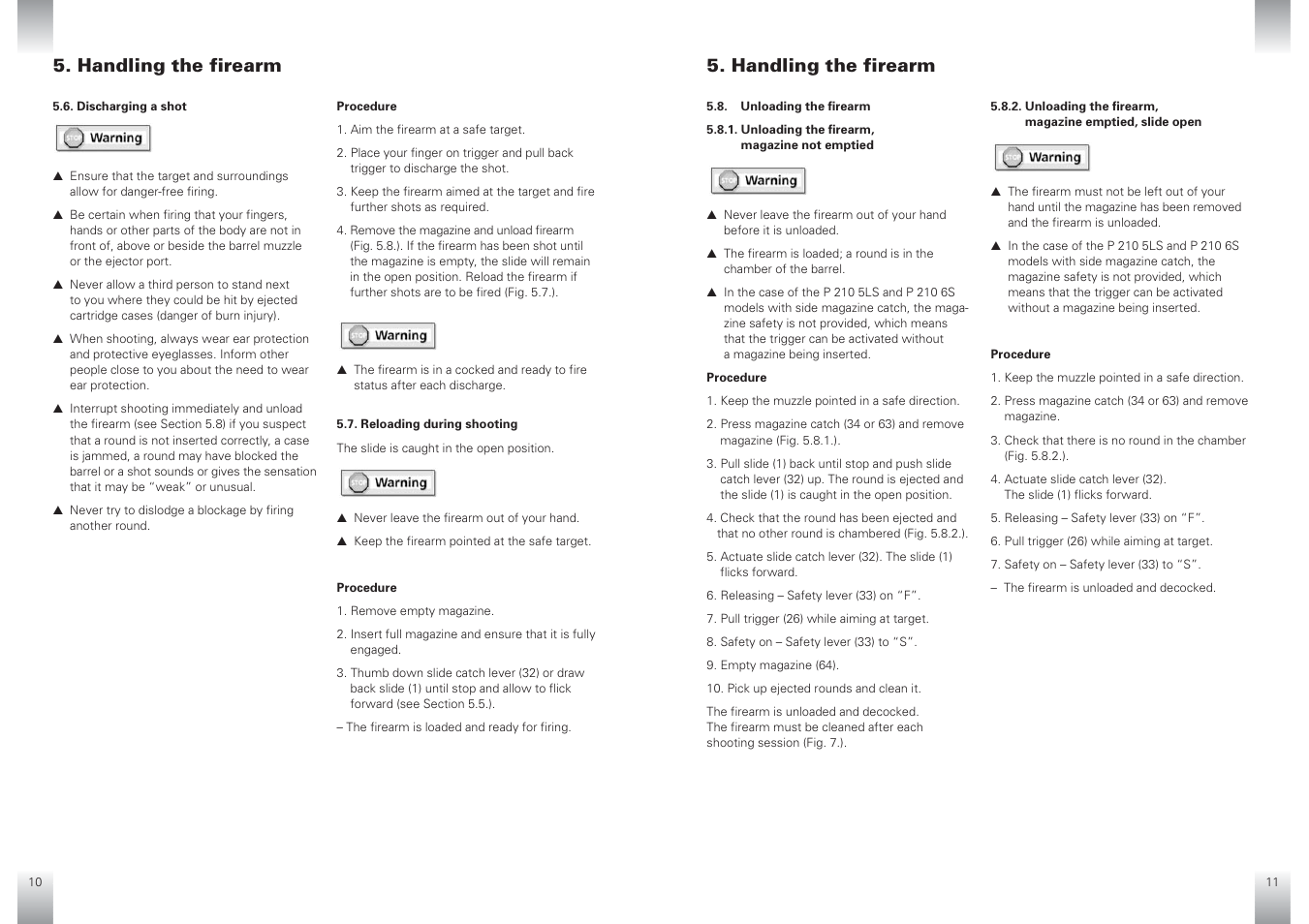 Handling the firearm | SIG SAUER P210 User Manual | Page 14 / 20