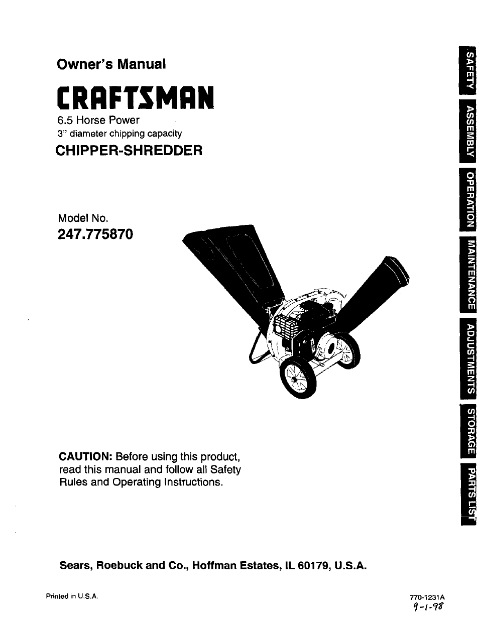 Craftsman 247.775870 User Manual | 25 pages