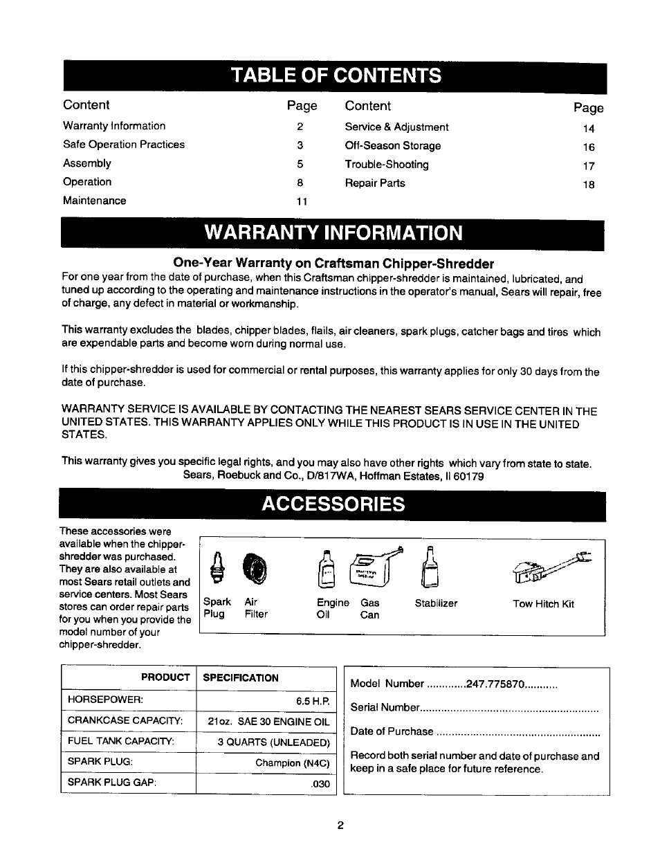 Craftsman 247.775870 User Manual | Page 2 / 25