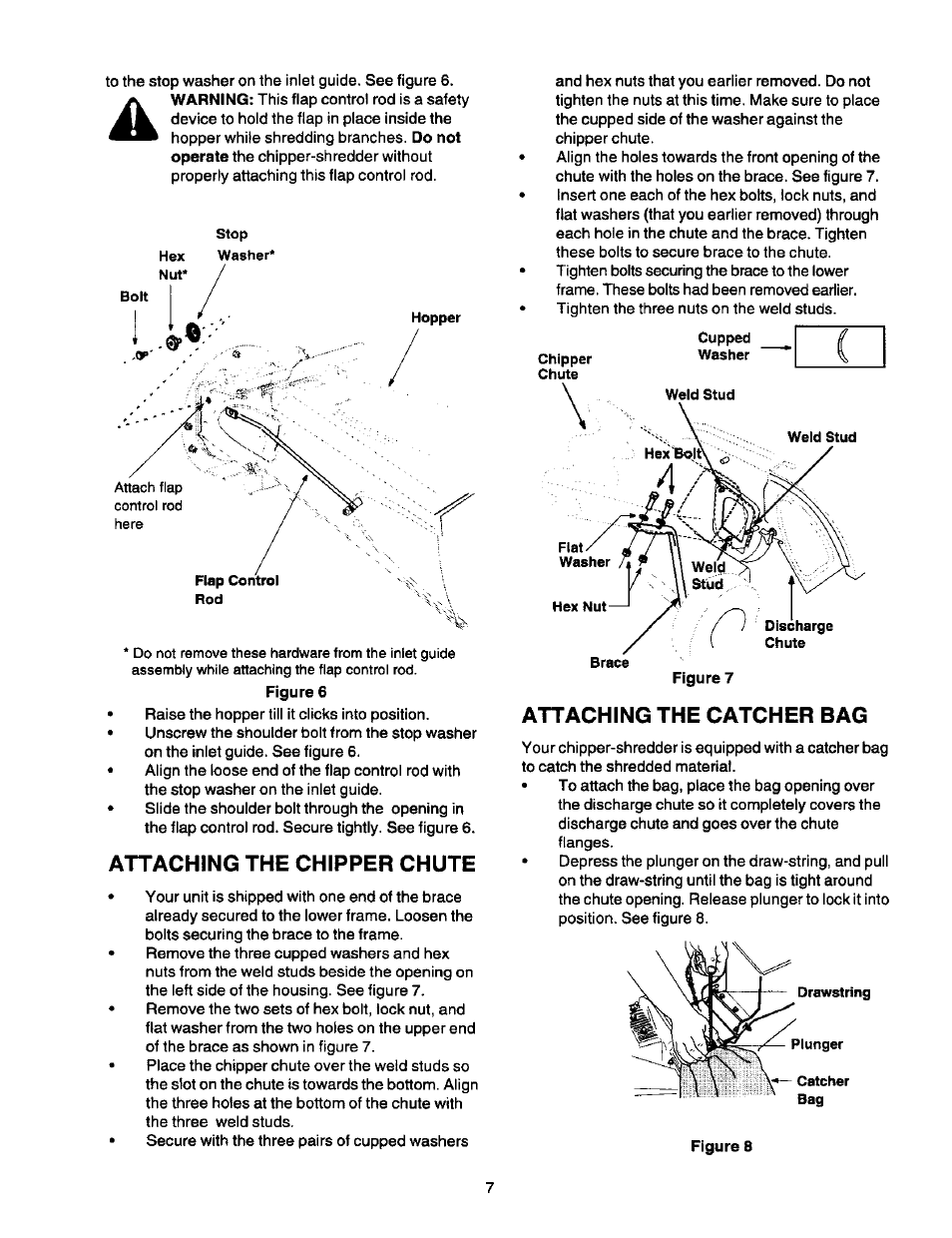 Attaching the chipper chute, Attaching the catcher bag | Craftsman 247.775870 User Manual | Page 7 / 25