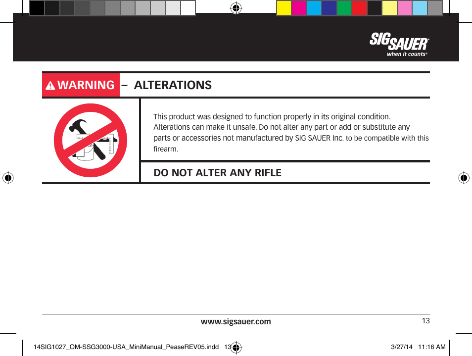Warning – alterations | SIG SAUER SSG 3000 User Manual | Page 13 / 72