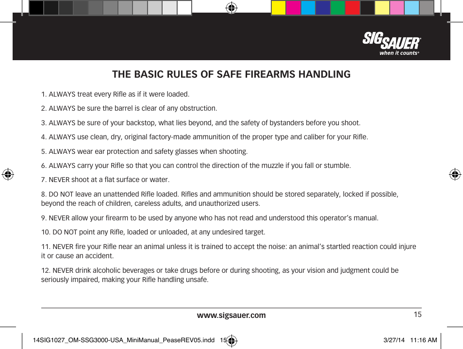 The basic rules of safe firearms handling | SIG SAUER SSG 3000 User Manual | Page 15 / 72