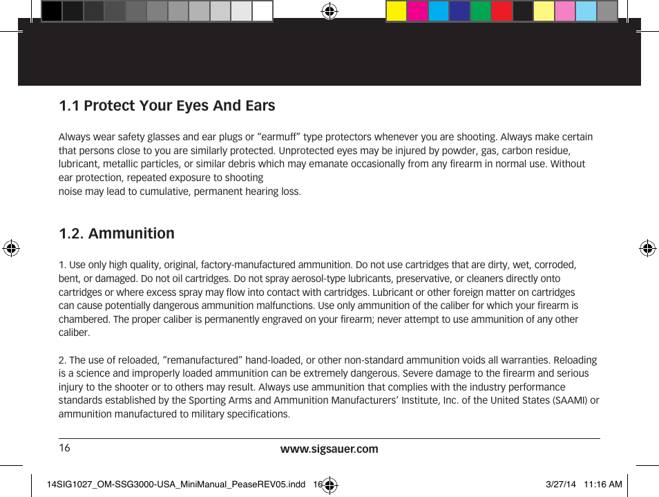 1 protect your eyes and ears, Ammunition | SIG SAUER SSG 3000 User Manual | Page 16 / 72