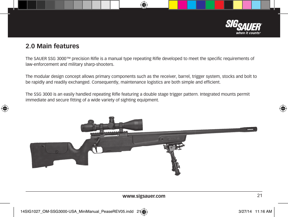 0 main features | SIG SAUER SSG 3000 User Manual | Page 21 / 72