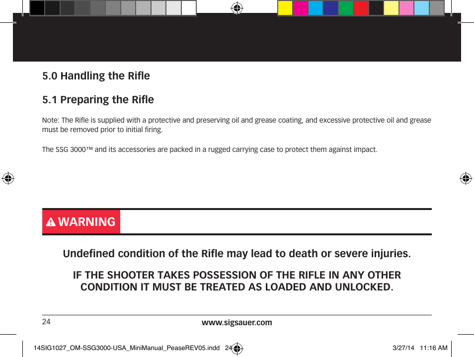 Warning | SIG SAUER SSG 3000 User Manual | Page 24 / 72