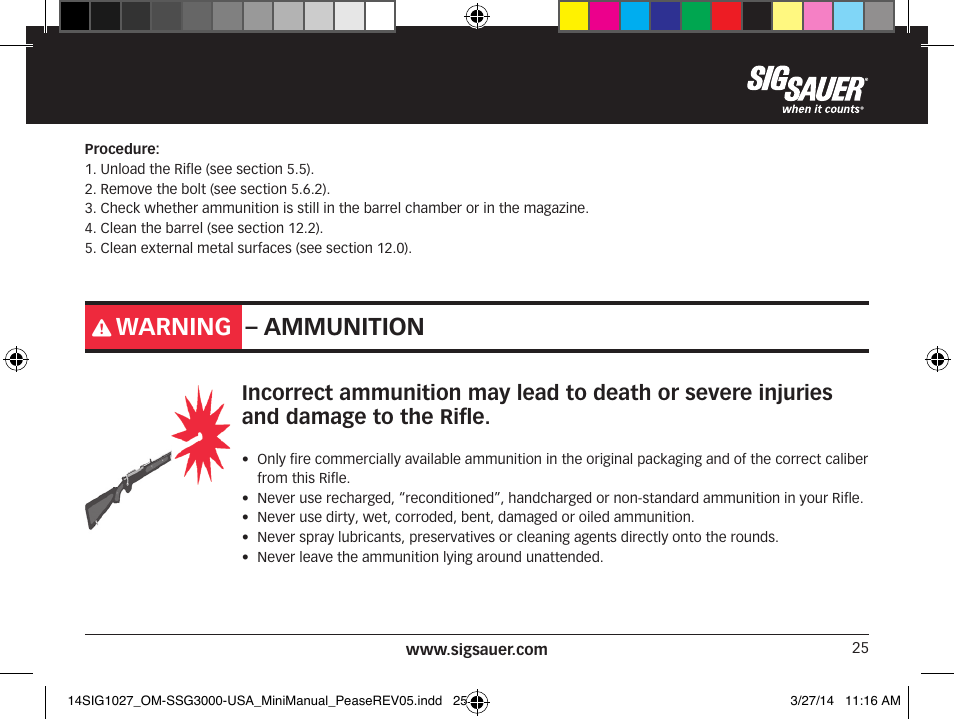 Warning – ammunition | SIG SAUER SSG 3000 User Manual | Page 25 / 72