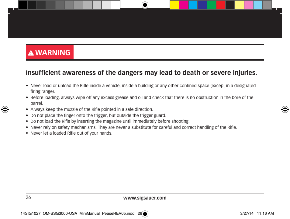 Warning | SIG SAUER SSG 3000 User Manual | Page 26 / 72