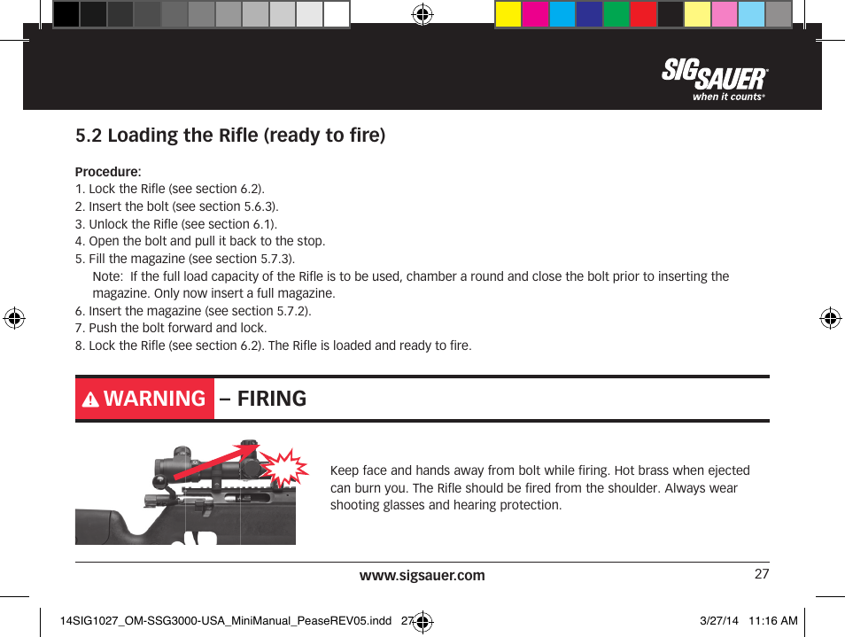 Warning – firing, 2 loading the rifle (ready to fire) | SIG SAUER SSG 3000 User Manual | Page 27 / 72