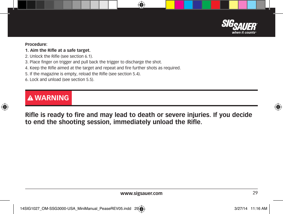 Warning | SIG SAUER SSG 3000 User Manual | Page 29 / 72
