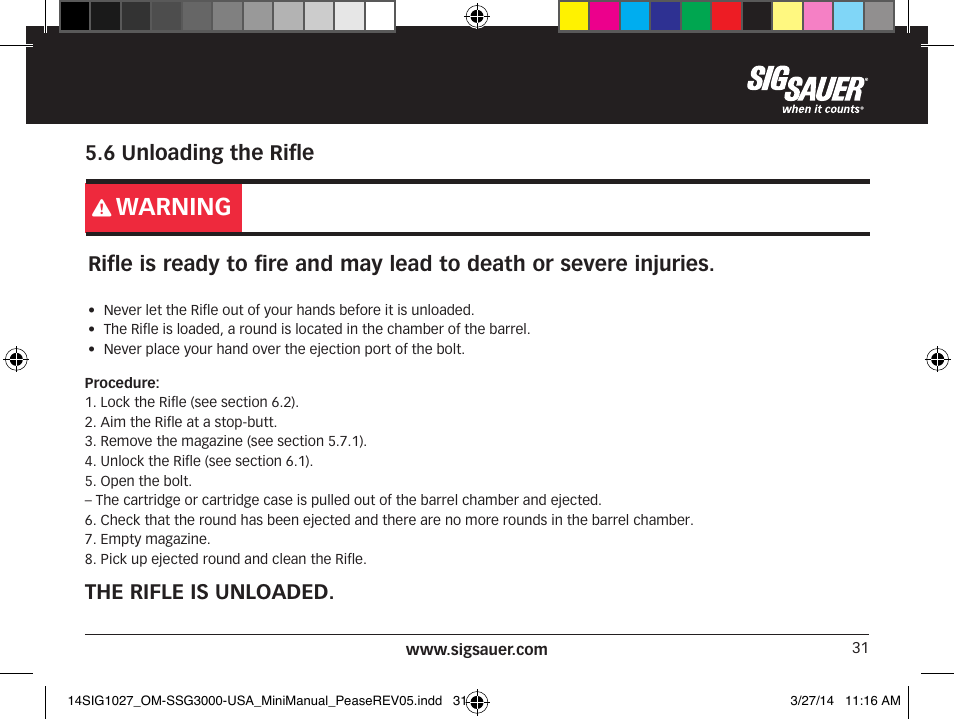 Warning | SIG SAUER SSG 3000 User Manual | Page 31 / 72