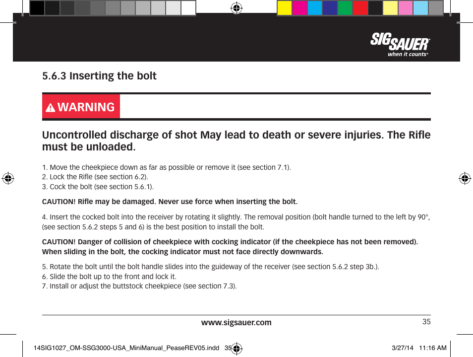 Warning | SIG SAUER SSG 3000 User Manual | Page 35 / 72