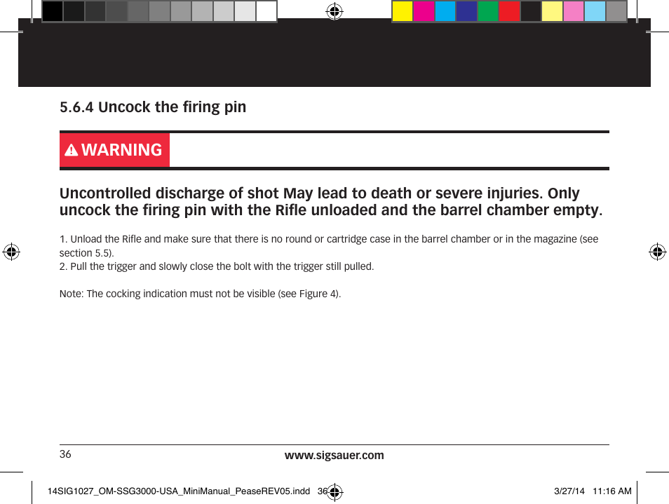Warning | SIG SAUER SSG 3000 User Manual | Page 36 / 72