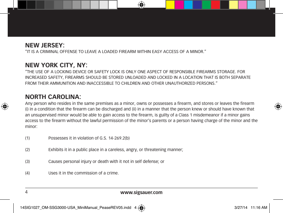 New jersey, New york city, ny, North carolina | SIG SAUER SSG 3000 User Manual | Page 4 / 72
