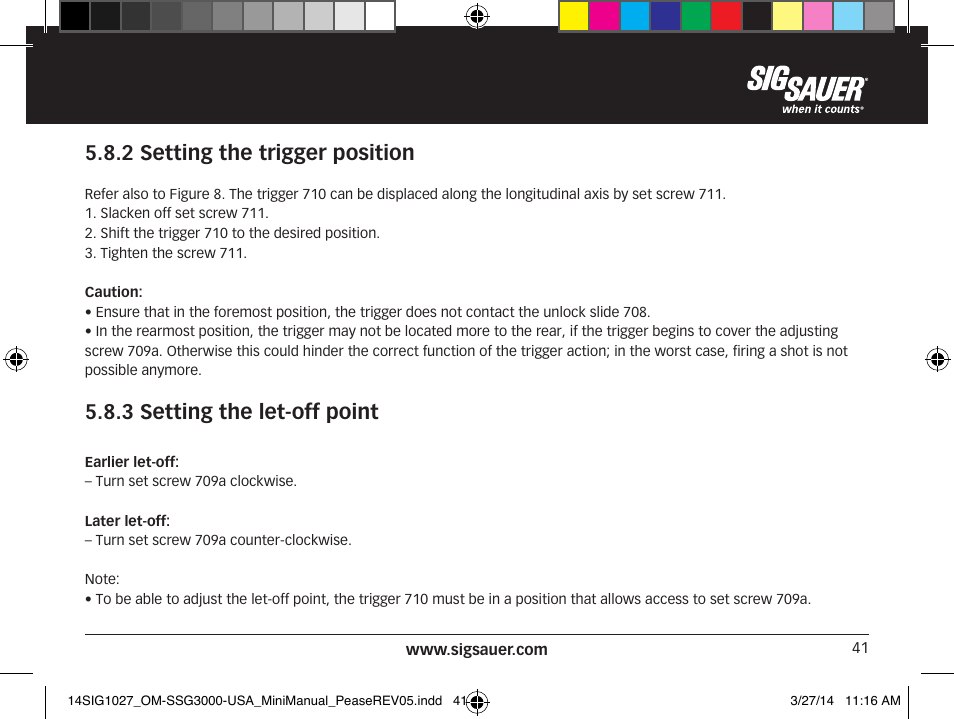 2 setting the trigger position, 3 setting the let-off point | SIG SAUER SSG 3000 User Manual | Page 41 / 72