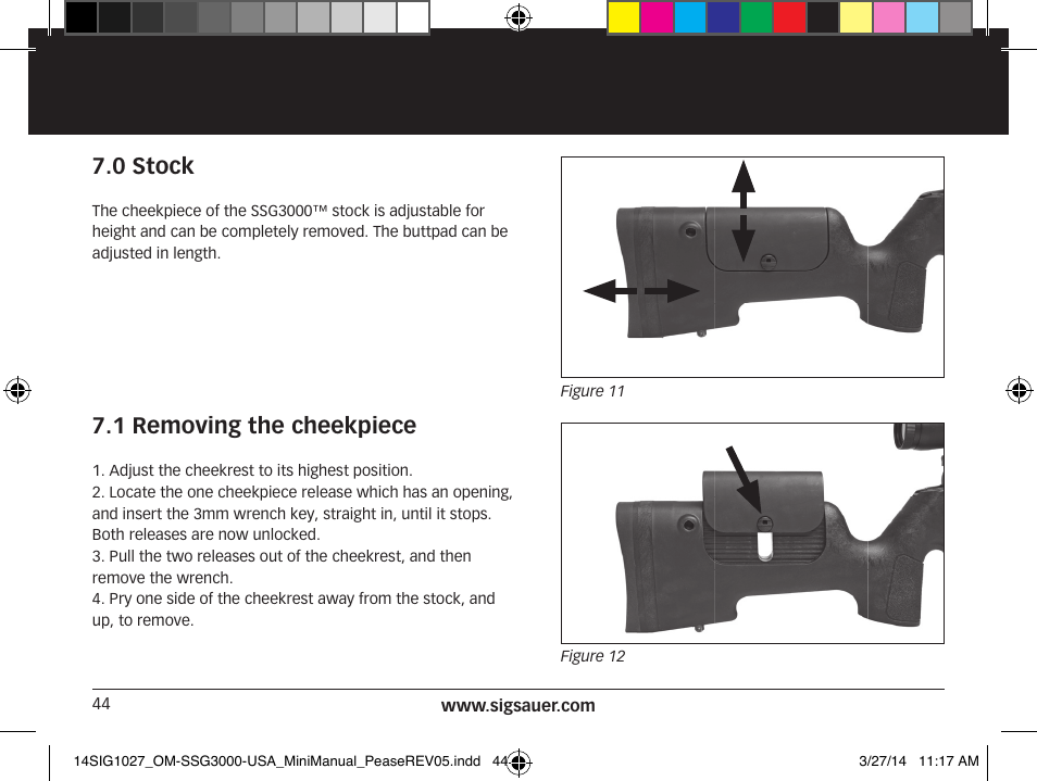 0 stock, 1 removing the cheekpiece | SIG SAUER SSG 3000 User Manual | Page 44 / 72