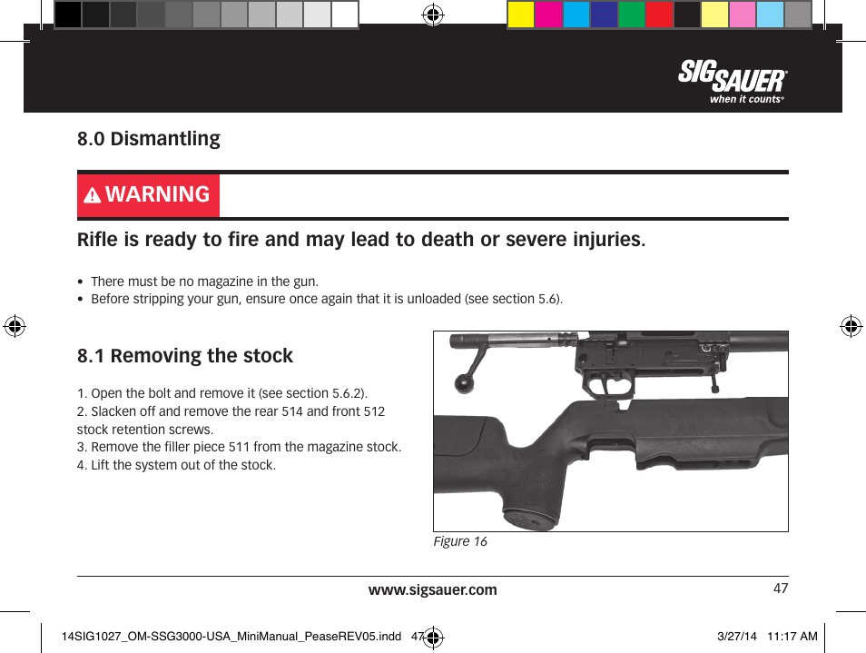 Warning, 0 dismantling 8.1 removing the stock | SIG SAUER SSG 3000 User Manual | Page 47 / 72