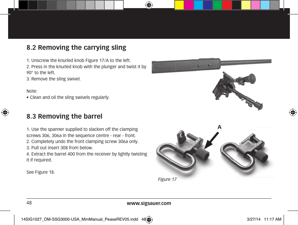 2 removing the carrying sling, 3 removing the barrel | SIG SAUER SSG 3000 User Manual | Page 48 / 72