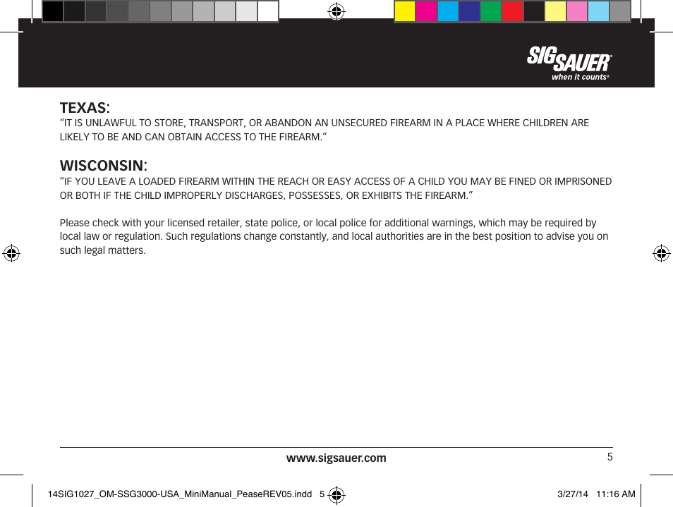 Texas, Wisconsin | SIG SAUER SSG 3000 User Manual | Page 5 / 72